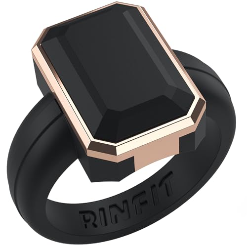 Rinfit Women's Silicone Rings - Engagement or Promise Ring, Silicone Wedding Bands - Black with Metal Silver, Size 5