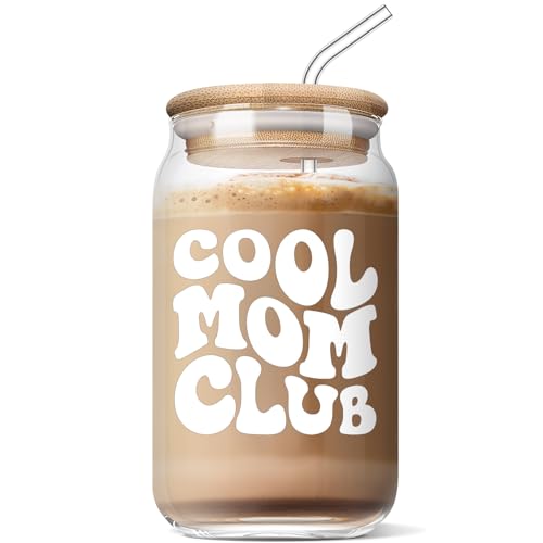 AGOT Mother’s Day Gifts for Mom - Funny Mom Gifts from Daughter or Son, Mom Birthday Gifts Ideas, Christmas Day Gifts for Mother in Law Step Bonus New Mom, Cool Mom Club 16 Oz Coffee Glass