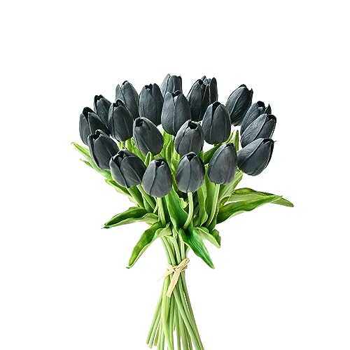 Mandy's 20pcs Multicolor Artificial Fake Tulips with Faux Water in Glass vases Fall Flowers for Mother's Day Easter Wedding Bridal Shower Centerpieces Party Home Decor