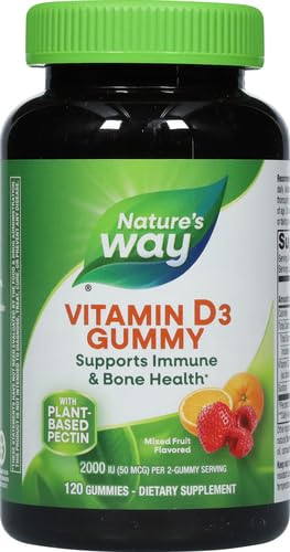 Nature's Way Vitamin D3 Gummies, Supports Immune and Bone Health*, 2000 IU (50 mcg) per 2-gummy Serving, Mixed Fruit Flavored, 120 Gummies (Packaging May Vary)