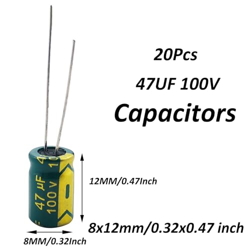 YUNGUI 20pcs 47uF 100V Capacitor,47uf Electrolytic Capacitors High Frequency Aluminum Radial Leads Polarized Capacitor 8X12MM