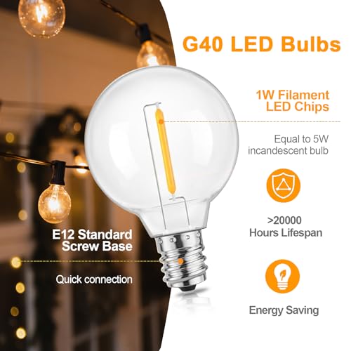 GvvooHome G40 Replacement LED Light Bulbs, Dimmable Clear Globe Bulb fits E12 Screw Base Sockets, Waterproof Edison Light Bulbs for Indoor Outdoor Patio Decor, Warm White, 15Pack