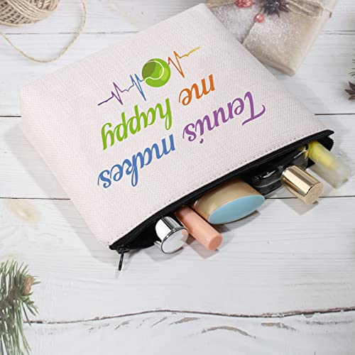 CMNIM Tennis Makeup Bag Tennis Gifts for Tennis Players Cosmetics Bag Gifts for Tennis Lovers Tennis Makes Me Happy Travel Bag Zipper Pouch Organizer (Tennis Makeup Bag)