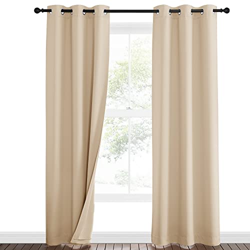 NICETOWN Sound Blocking and Heavy-Duty Space Divider Curtains for Living Room, Lined Insert Noise - Blackout - Thermal Insulation Curtains for Room Divider/Space Solutions (Black, 84 inches Long)