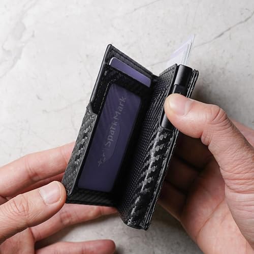 SparkMark RFID Credit Card Holder Wallet for Men | Magnetic Business Card Holder Case | Minimalist Pop Up Metal Wallet with Money Clip, Gift Box Included