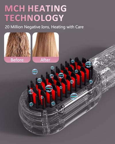 CozyZen Cordless Hair Straightener Brush - Portable Heated Straightening Brush for Travel, Party, Mini Ionic Hot Comb Straightener for Women
