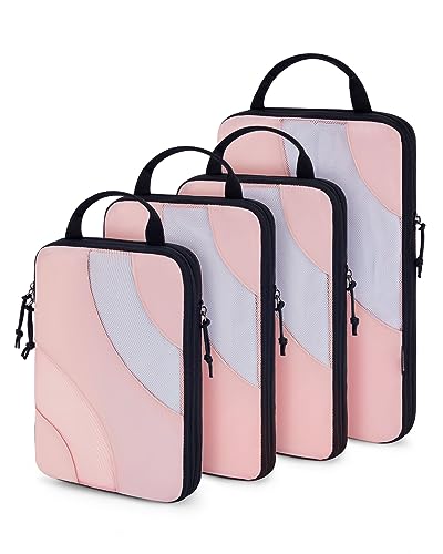 BAGSMART Compression Packing Cubes for Travel, 6 Set Travel Packing Cubes for Suitcases, Compression Suitcase Organizers Bag Set & Travel Cubes for Luggage, Lightweight Packing Organizers Baby Pink