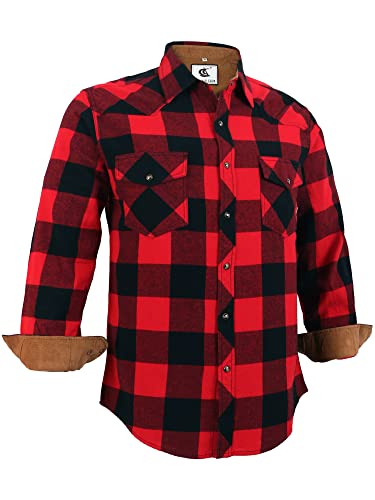 COEVALS CLUB Mens Flannel Corduroy Lined Snap Button Up Cotton Regular Fit Long Sleeve Plaid Shirts (Khaki, Blue, Crimson/M 7#)