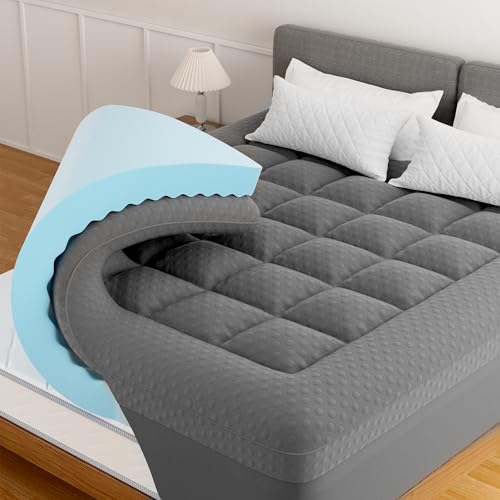 Pillow Top Mattress Topper Twin Size, AprLeaf 3 Inch Dual Layer Mattress Topper, 1 Inch Cooling Pillow Topper and 2 Inch Gel Memory Foam Mattress Topper for Back Pain