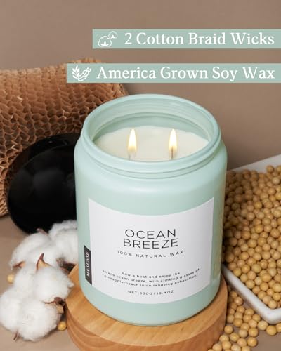 M&SENSE Candle Ocean Breeze Scented, 19.4oz 110 Hour Long Lasting Candle, 2 Wick Pineapple & Mango Scented Natural Soy Candles for Home Scented, Stress Relief Candle Gifts for Women/Men