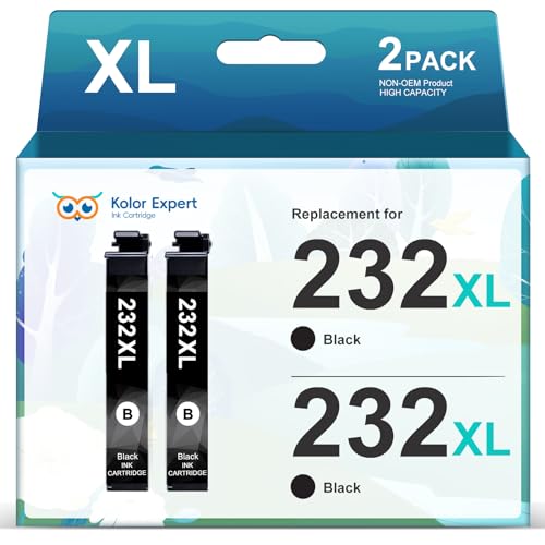 Kolor Expert 232XL Black Ink Cartridges Replacement for Epson 232XL Ink Cartridges Combo Pack 232 Black Work with Epson XP-4200 XP-4205 WF-2930 WF-2950 Printer (2 Black)