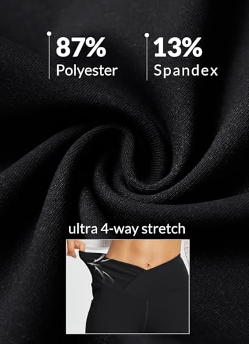 baleaf Women's Tall Flare Leggings 34" Tummy Control Crossover High Waisted Long Bootcut Yoga Pants with Pockets Work Casual Black S