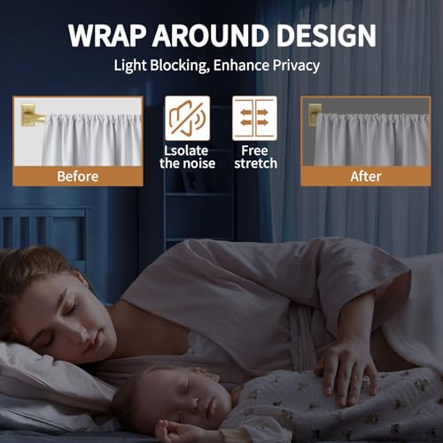 ZYRW Gold Wrap Around Curtain Rod for Windows 28-48 Inches, Room Darkening Drapery Rod, Heavy Duty Blackout Curtain Rod, Modern Decorative Curtain Rod, Gold