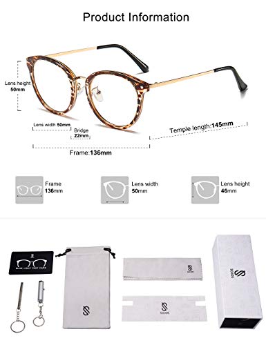 SOJOS Retro Round TR90 Blue Light Reading Glasses Womens Mens Readers Computer Glasses Eyewear Frame SJ9001, Bright Leopard Frame 0.00 x