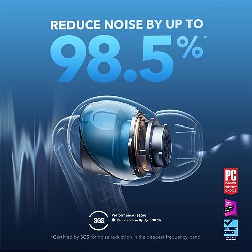 soundcore by Anker Liberty 4 NC Noise Cancelling Earbuds, 98.5% Noise Reduction, Adaptive Noise Cancelling to Ears and Environment, Hi-Res Sound, 50H Battery, Wireless Charging, Bluetooth 5.3