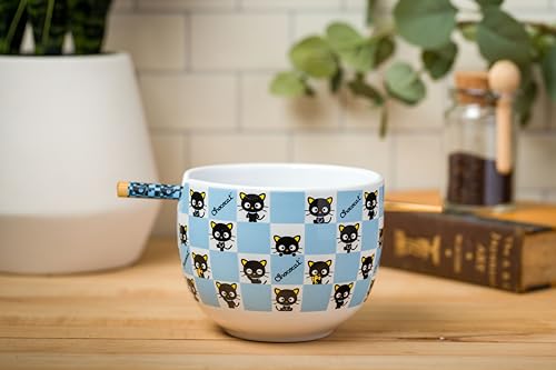 Silver Buffalo Hello Kitty Spring and Summer Flowers Rainbow Stripes Ceramic Ramen Noodle Rice Bowl with Chopsticks, Microwave Safe, 20 Ounces