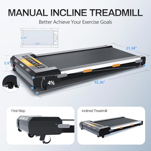 Walking Pad Treadmill with Incline Under Desk Treadmill, 2 in 1 Portable Compact Treadmill for Home with Remote Control, LCD Display, Small Walking Jogging Machine
