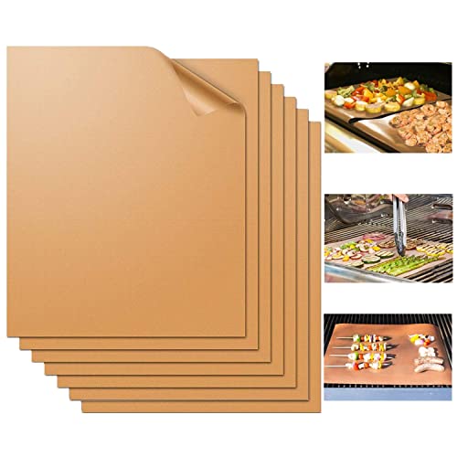 WIBIMEN Grill Mats for Outdoor Grill, Set of 7 Copper Grill Mat, 100% Non-Stick PFOA Free 15.75 x 13", Heavy Duty, Resuable and Easy to Clean, Works on Gas Charcoal and Electric BBQ (7pcs) (Copper)