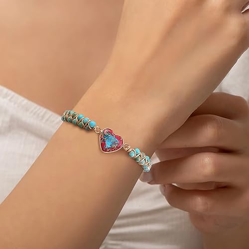 Daughter-in-Law Gift Birthday Jasper Heart Bracelet Adjustable Imperial Stone Beaded Braided Handmade Bracelet for Women Birthday Anniversary Purple Imperial Jasper Bracelet