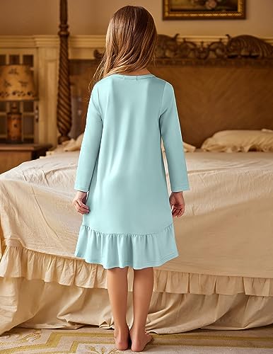 Arshiner Girls' Sleepwear Long Sleeve Cute Nightgown Nightie Pajama Dress Blue Starry Sky 5-6 Years
