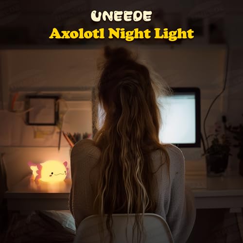 UNEEDE Axolotl Night Light for Kids,Animal Silicone Nursery Night Lamp, Rechargeable Table Lamp Bedside Lamp,Cute Room Decor Night Light for Bedroom,Living Room,Dining,Desk Decorations,Gift