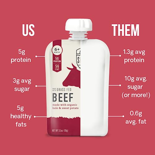 Serenity Kids 6+ Months Baby Food Pouches Puree Made With Ethically Sourced Meats & Organic Veggies | 3.5 Ounce BPA-Free Pouch | Wild Caught Salmon, Butternut Squash, Beet | 6 Count