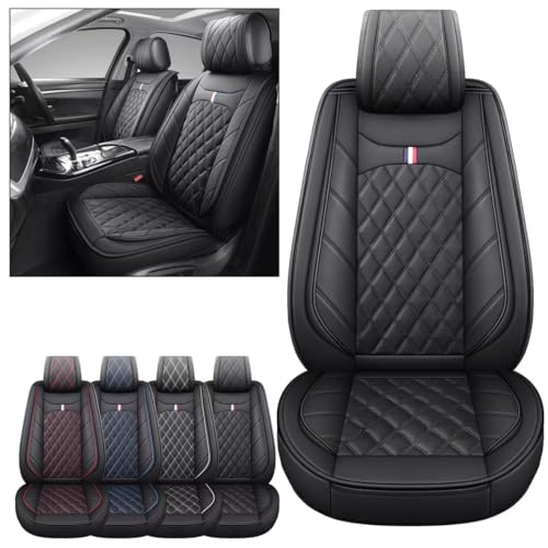 OMOKA AUTO Front Seat Covers for Cars Leather Waterproof Universal Fit for Toyota Mazda Kia Soul Sorento Optima Sporage Chr Prius Venza Fj Cruiser Jeep Wrangler(2 PCS Front, Black)