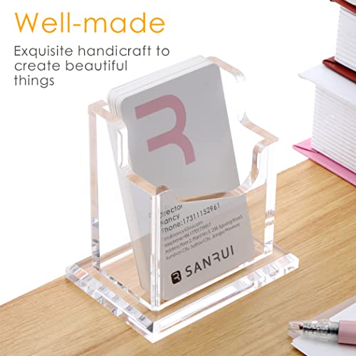 SANRUI Vertical Business Card Holder for Desk，Clear Acrylic Business Card Display Stand，1 Slots ，Holds 50-60 Cards