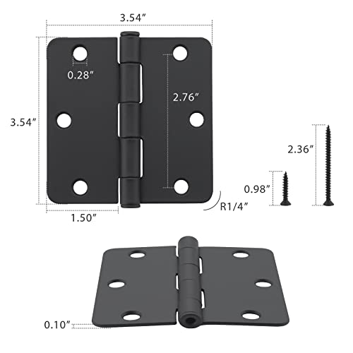 HOME MASTER HARDWARE 3 Pack Rounded Matte Black Door Hinges, 3.5 Inch Interior Door Hinges, 1/4" Radius Corners Residential Bedroom Door Hinge for Office/Bedroom/Study Living Room