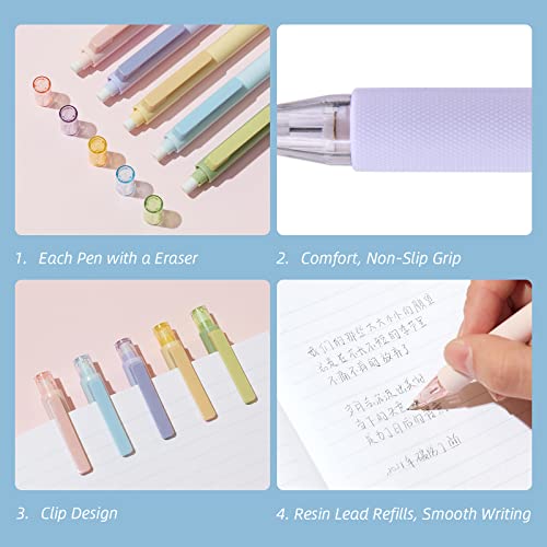 Kaco Mechanical Pencil Set, 5 Pieces Cute Pastel Pencils 0.5 mm with 5 Tube HB Lead Refills (5 Pieces - 5 Mixed Color)