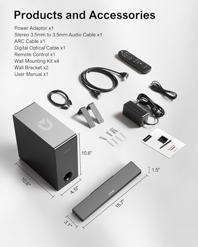 ULTIMEA Sound Bars for TV with Subwoofer, 2.1 Deep Bass Soundbar for PC Game, Home Audio Sound Bars for Smart TV Bluetooth 5.3 TV Sound Bar Speakers Work with HDMI ARC/Opt/AUX, Nova S40, 2024 Updated