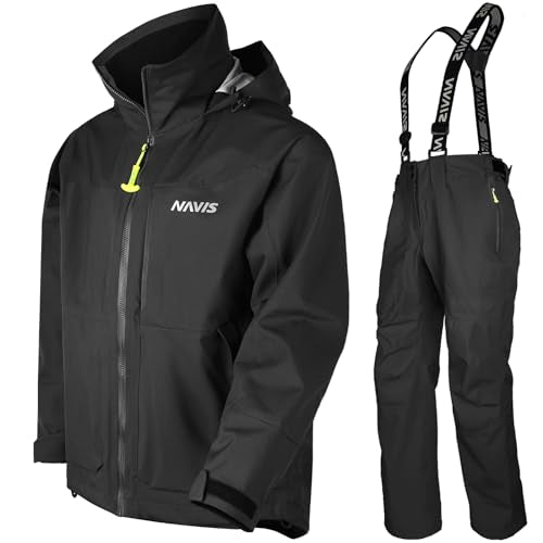 NAVIS MARINE Unisex Workwear Rain Gear: Breathable Waterproof Jacket & Bib Overalls or Men Women (Black, Small)