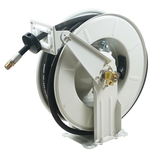 VEVOR Fuel Hose Reel, 1/2" x 50', Extra Long Retractable Machine Oil Hose Reel, Spring Driven Auto Swivel Rewind, Heavy-Duty Carbon Steel Construction with Hose for Auto Repair, Industries, 2300 PSI