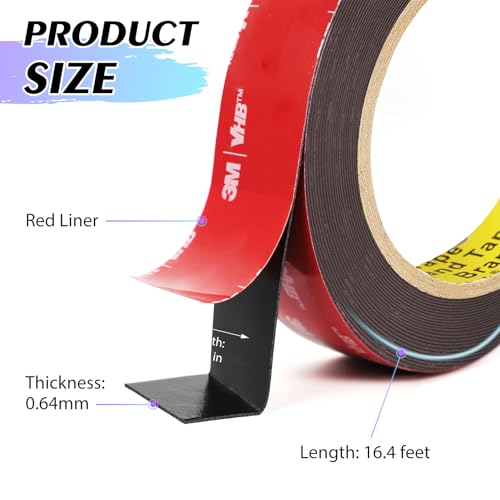 Double Sided Tape, Heavy Duty Mounting Tape, 16.5FT x 0.94IN Adhesive Foam Tape Made with 3M VHB for Home Office Decor