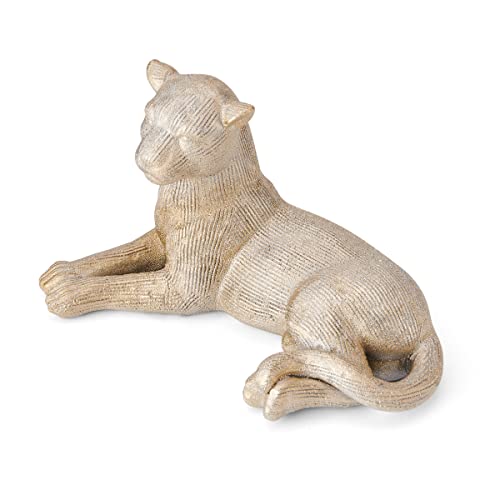 Mikasa Silver Resin Laying Leapord Figurine, Contemporary Look, for Bedroom, Living Room Dining Room, 10.04x6.1x5.71 Inch