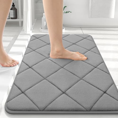 OLANLY Memory Foam Bath Mat 30x20, Ultra Soft and Absorbent Bathroom Mat, Machine Washable Bathroom Rugs, Comfortable, Thick Bath Rugs Carpet for Bathroom Floor, Tub and Shower, Yellow