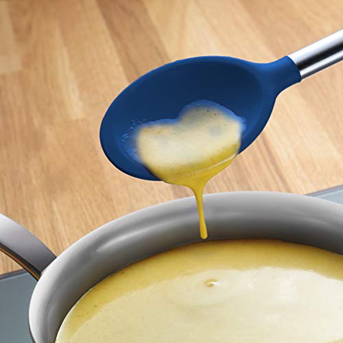 Tovolo Mixing Spoon With Stainless Steel Handle Scratch Heat-Resistant Stirring, Kitchen Utensil Safe for Nonstick Cookware & Cast Iron Skillets, Deep Indigo