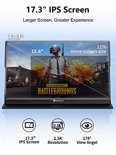 2.5K Portable Monitor, 17.3" QHD IPS Laptop Monitor, Dual USB C HDMI Second Computer Screen, VESA Gaming Display with 2 Speakers, Travel Monitor for Macbook Phone PS4/5 PC Phone Xbox Switch