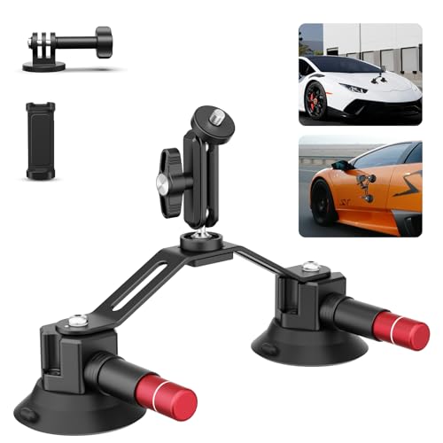 NEEWER Dual Suction Cup Car Mount Kit with 360° Ball Head Magic Arm, Quick Release Air Pump Vacuum Camera Mount with Phone Holder & Action Camera Adapter Compatible with GoPro Insta360 DJI OSMO, CA066