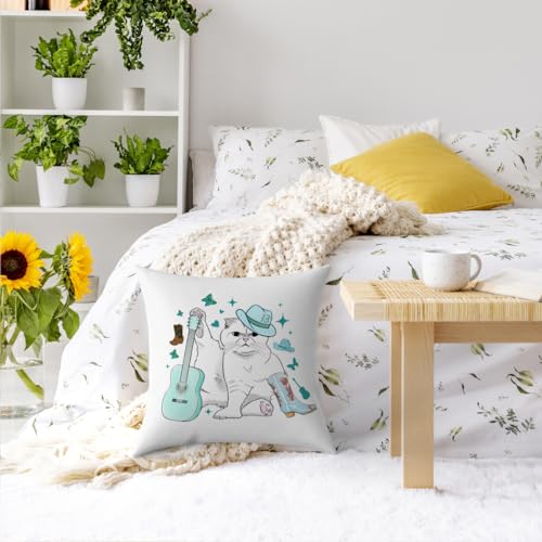 Cat Gifts for Cat Lovers Cute Cat Throw Pillow Covers Inspired Music Lover Gifts Fan Singer Merch for Women Cat Mom Cat Lady Girls Pillow Covers 18x18 Home Office Couch Sofa Bed Living Room Decor