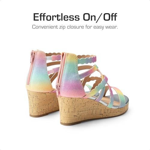 DREAM PAIRS Girls Wedge Sandals Flatform Open Toe Platform Sandals Flower Wedding Party,Size 1 Little Kid,CHAMPAGNE-GLITTER,SDSD2412K-1