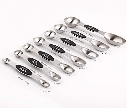 Magnetic Measuring Spoons Set of 7 Stainless Steel Dual Sided Teaspoon Tablespoon for Measuring Dry and Liquid Ingredients