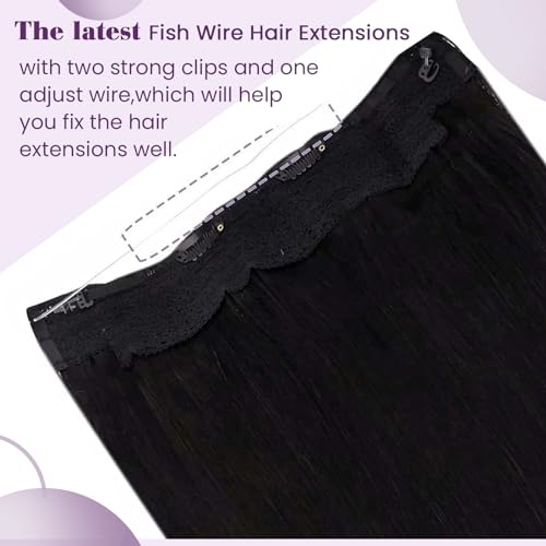 LaaVoo Invisible Wire Hair Extensions Real Human Hair Balayage Brown Highlights Honey Blonde Ombre Wire Human Hair Extensions Fishing Line Extensions 18 Inch 80g