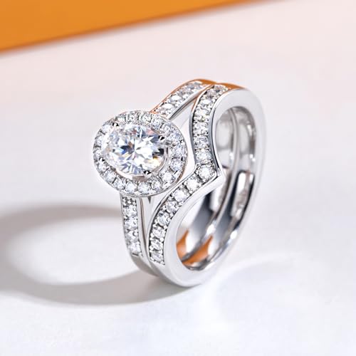 AimiIee Moissanite Wedding Rings Set Oval Cut Bridal Set 1.525CTTW D Color VVS1 Clarity 925 Sterling Silver Engagement Promise Rings for Women with Certificate 5