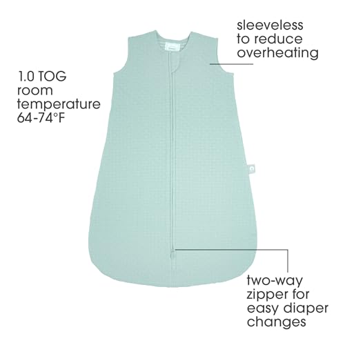 Boppy Baby Sleep Sack 0 – 6 Months, Wearable Blanket 1 TOG, 100% Cotton, 2-Way Zipper for Easy Diaper Changes, Newborn Sleep Sacks, Machine Washable, Blue Green Quilt-textured Knit