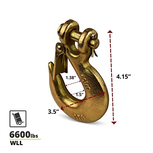 DC Cargo G70 Clevis Slip Hook with Safety Latch (Pack of 10) – 3/8 Inch Grade 70 Clevis Hooks – Heavy Duty for Trailer Truck Transport - 6,600 Lbs