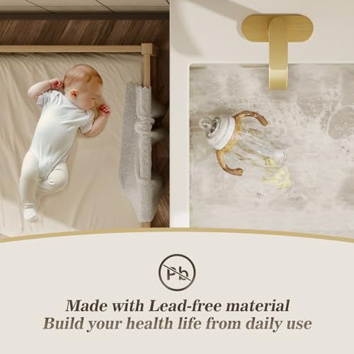 Phiestina Single Handle Waterfall Faucet for Bathroom Sink in Brushed Gold Finish, with 6-Inch Deck Plate,Metal Pop Up Drain Assembly & CUPC Water Supply Lines,NS-SF01-BG