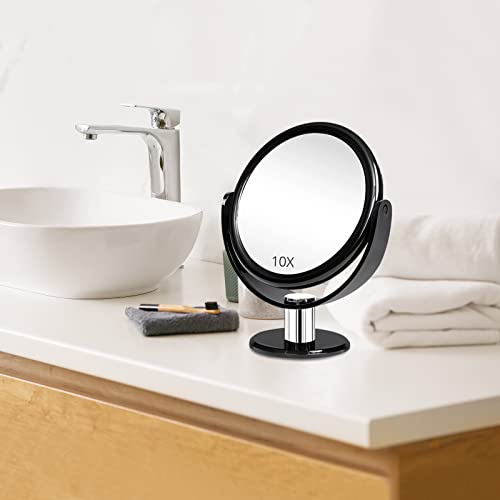 Fabuday Magnifying Makeup Mirror Double Sided - Tabletop Mirror with 1X and 10X Magnification, Magnified Desk Cosmetic Mirror with Stand for Makeup, Two Sided Mirror 6 inch, Black