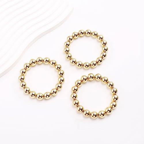 Gold Bangles Bracelet for Women Chunky Curved Stacking Plated Bead Ball Stretchable Bracelets