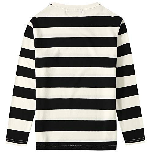 SSLR-Big-Boys-Long-Sleeve-Shirt-Striped Tee Shirts Cotton Crew Neck Casual (XX-Small, White Black)